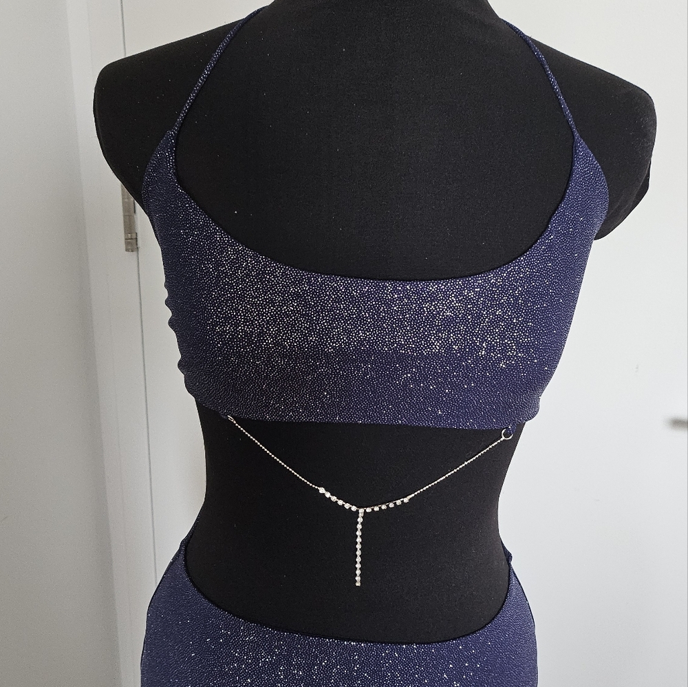 Lucy In The Sky Midnight Blue Sparkly Cutout Maxi Dress With Rhinestone Chain - Picture 3 of 11